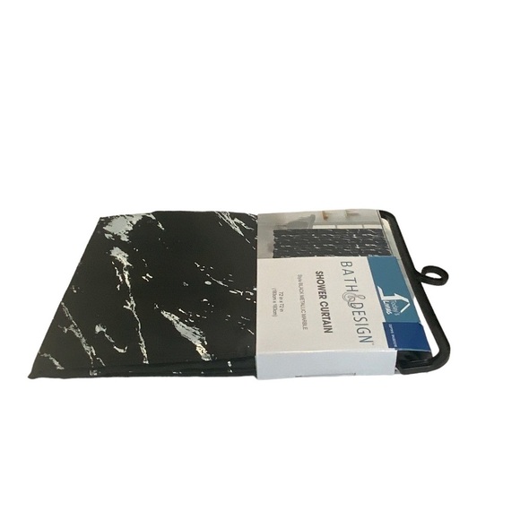 Today’s Living Black Marble Metallic Silver Fabric Shower Curtain  72 in X 72 in - Picture 6 of 16